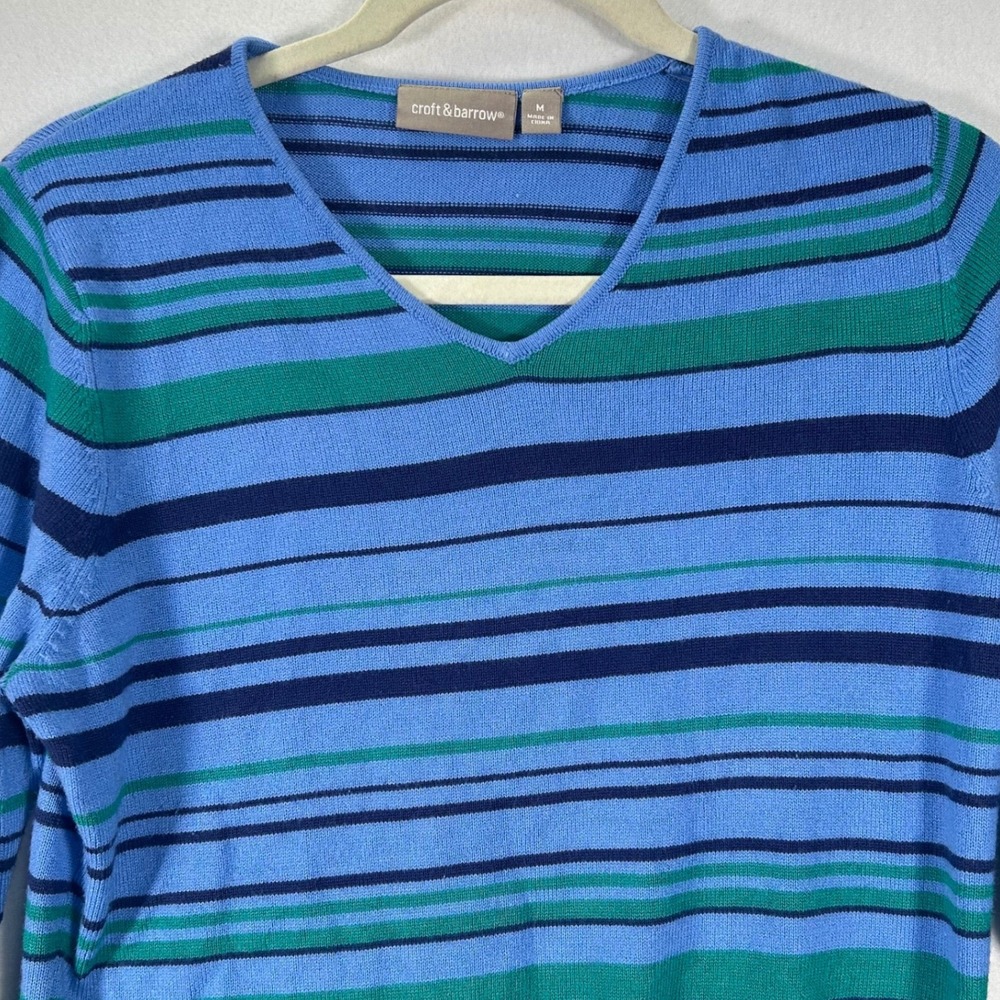 Croft & Barrow Women's Size Medium Blue Green Striped Shirt/Light Sweater